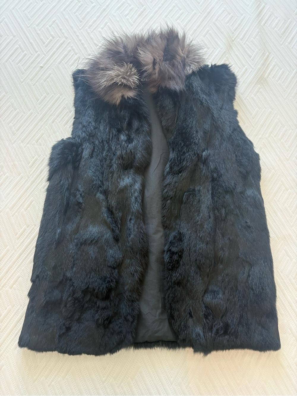 Adrienne Landau Black Fur Vest with Brown Fur Collar